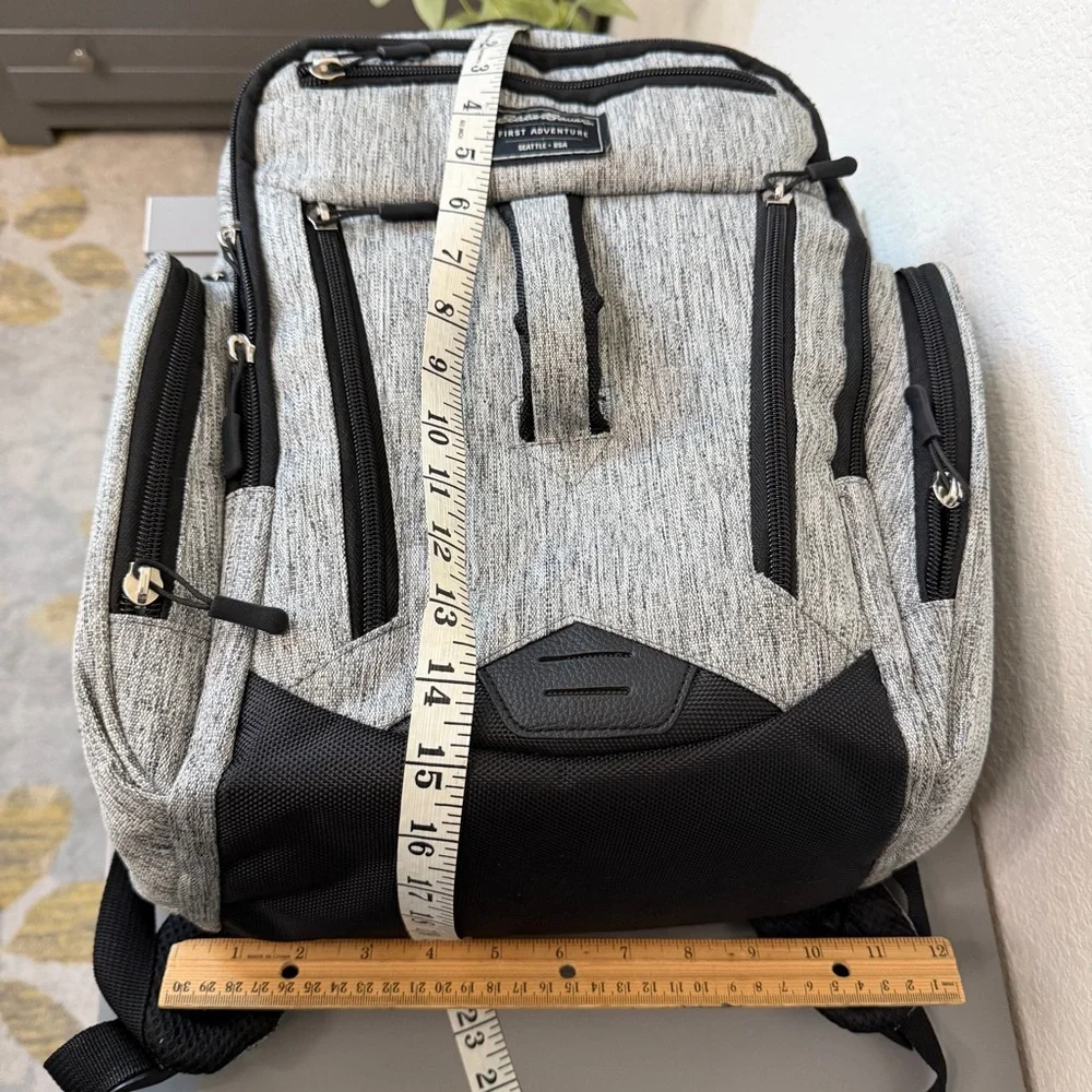 Eddie Bauer Rainier Back Pack Diaper Bag in gray and black.
